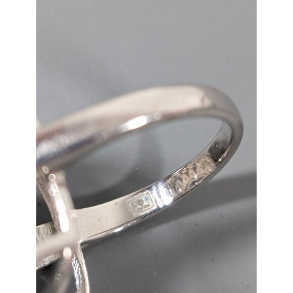 Edwardian Style Blue Rhinestone Square Pave Cocktail Ring Size 9 Statement Silve - Picture 5 of 10